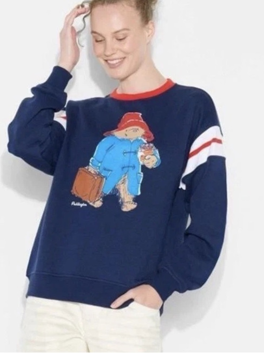 Navy Graphic Crewneck Sweatshirt with Red Trim